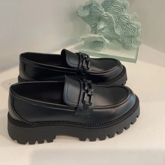 Steve Madden Women's Loafer Chunky Platform Black Leather All Sizes - Picture 6 of 12